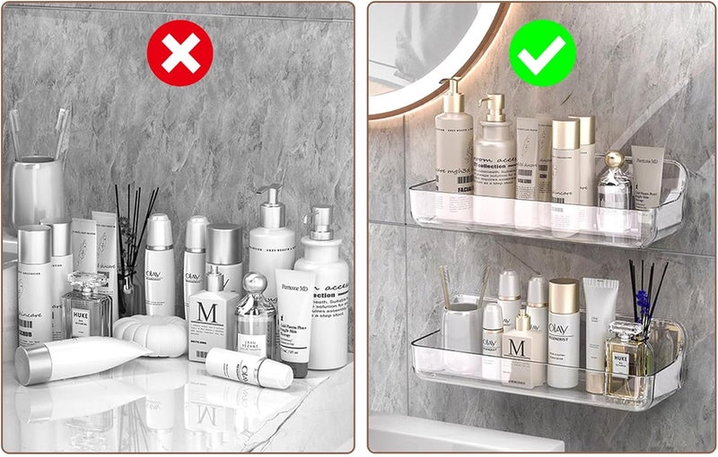 COLINCH No-Drill Acrylic Shower Caddy – Wall Mounted Bathroom Shelf with Drain Holes, Strong Adhesive, Large Capacity for Shower, Kitchen, RV – Sandra Series - Image 3